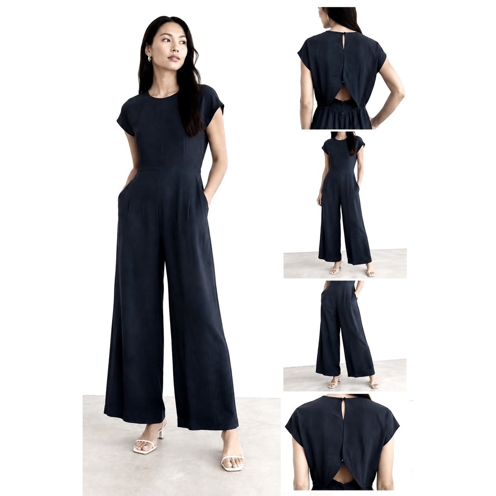 Babaton Jumpsuit Womens 6 Black Open Back Wide Leg Minimalist Chic‎ Contemporary